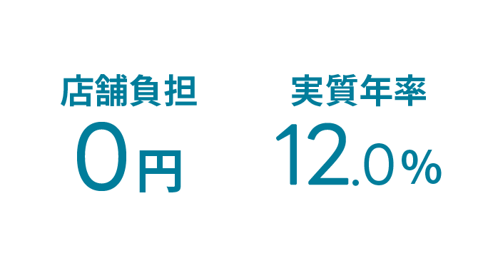 店舗負担0円 実質年率12.0%